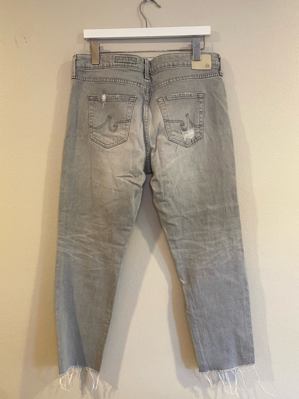 AG Adriano Goldschmied The Ex-Boyfriend Slim Distressed Jeans Raw Hem 32R Grey - Picture 7 of 12